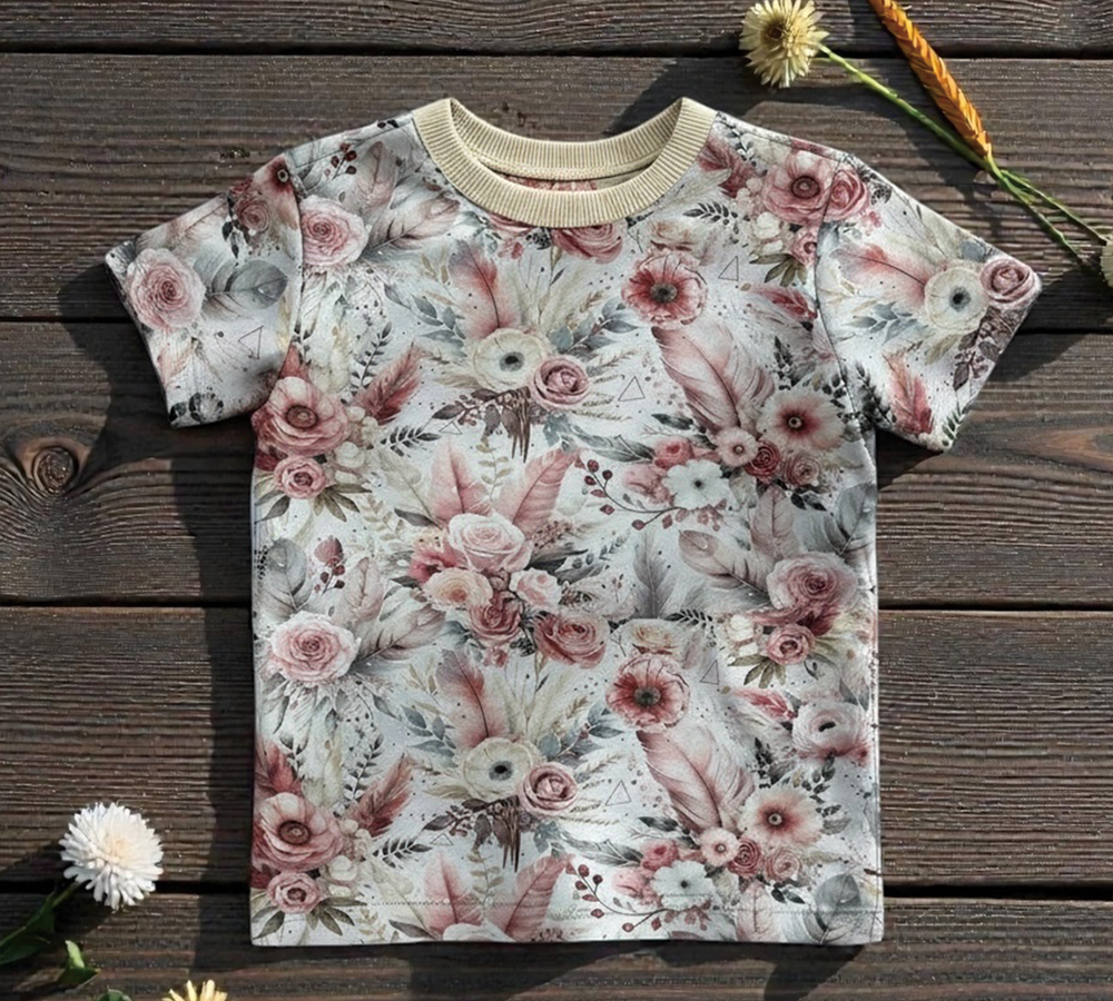 Handmade trička pro malé parádnice ve růžové květy